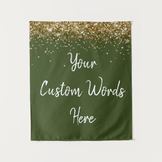Aangepaste olijfgroene gouden verjaardagsfeest fot wandkleed (Voorkant)