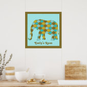 Aangepaste Olive Green Blue Gold Elephant Poster (Keuken)
