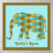 Aangepaste Olive Green Blue Gold Elephant Poster (Voorkant)