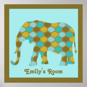 Aangepaste Olive Green Blue Gold Elephant Poster