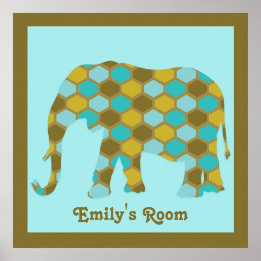 Aangepaste Olive Green Blue Gold Elephant Poster (Voorkant)