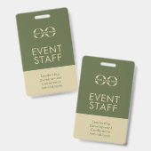 Aangepaste Olive Green- en Beige Event Staff ID Ba Badge (Voor- en achterkant)