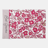 Aangepaste oma Boho Floral Red Gray Kitchen Towel Theedoek (Horizontaal)