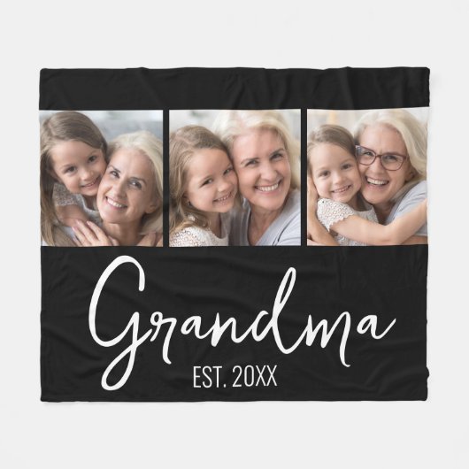 Aangepaste Oma Opgericht Jaar 3 Foto Fleece Deken (Voorkant (Horizontaal))