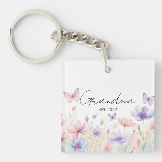 Aangepaste Oma Oprichtingsjaar - Bloem en Vlinder Sleutelhanger (voorkant)