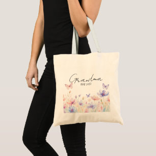 Aangepaste Oma Oprichtingsjaar -  Bloem en Vlinder Tote Bag