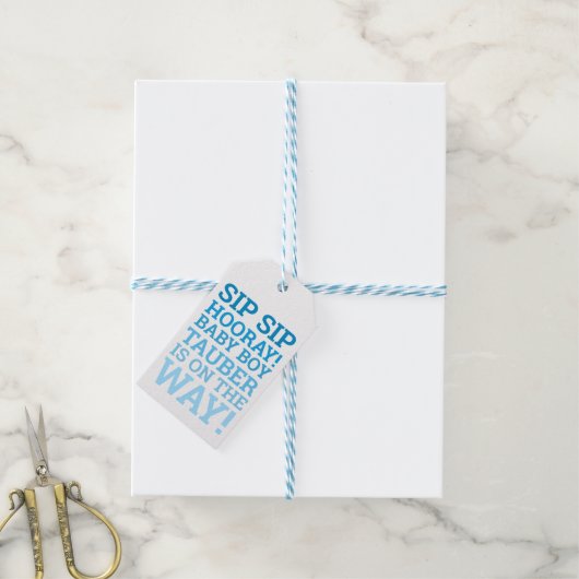 Aangepaste Ombre Sip Sip Hooray Baby Boy Shower Cadeaulabel (Met Touw)