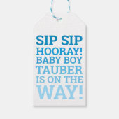 Aangepaste Ombre Sip Sip Hooray Baby Boy Shower Cadeaulabel (Voorkant)