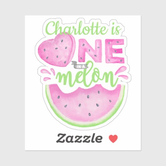 Aangepaste "One in a Melon" Watermeloen Naam Stick Sticker (Vel)