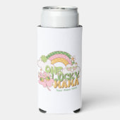 Aangepaste One Lucky Mama Retro Groovy  Seltzer Blikjeskoeler (Seltzer Achterkant)