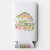 Aangepaste One Lucky Mama Retro Groovy  Seltzer Blikjeskoeler (Achterkant)