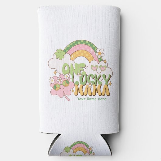 Aangepaste One Lucky Mama Retro Groovy  Seltzer Blikjeskoeler (Voorkant)
