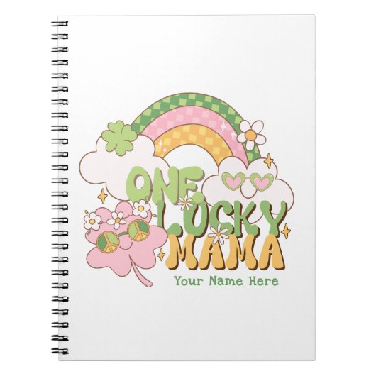 Aangepaste One Lucky Mama Schattige Retro Groovy Notitieboek (Voorkant)