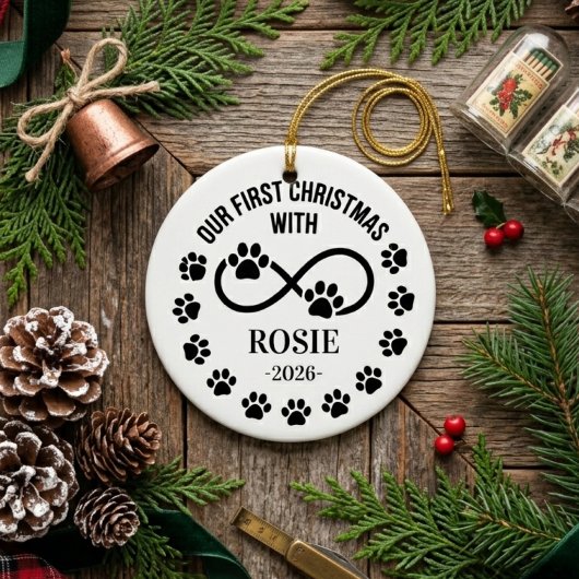 Aangepaste oneindige pootafdruk van onze eerste ke keramisch ornament