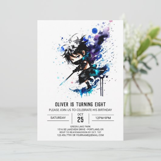 Aangepaste Online Ninja Boy Digitale Verjaardag Kaart (Staand voorkant)