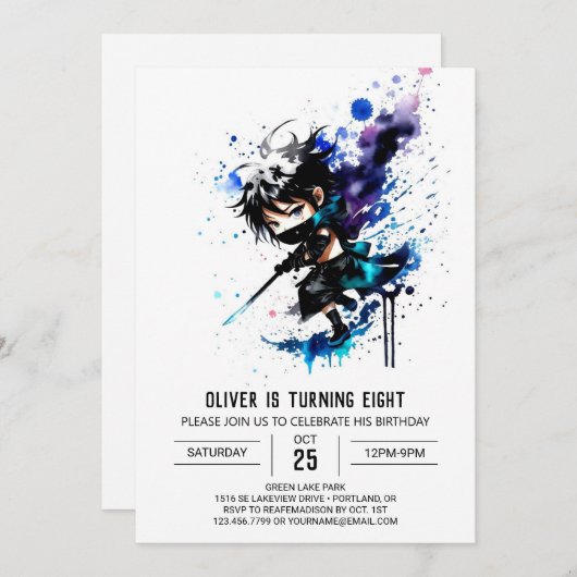 Aangepaste Online Ninja Boy Digitale Verjaardag Kaart (Voorkant / Achterkant)