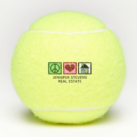 Aangepaste onroerend goed bedrijf Peace Love Realt Tennisballen (Voorkant)