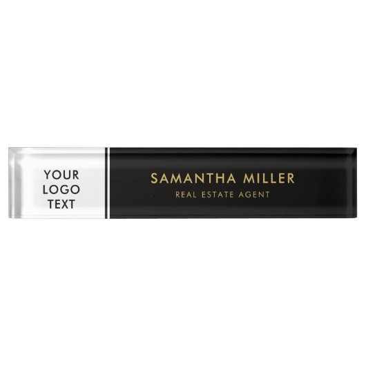 Aangepaste onroerend goed Logo Wit & Zwart Monogra Naambordje (Voorkant)