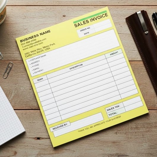 Aangepaste ontvangstbewijzen voor verkopen, gele b notitieblok