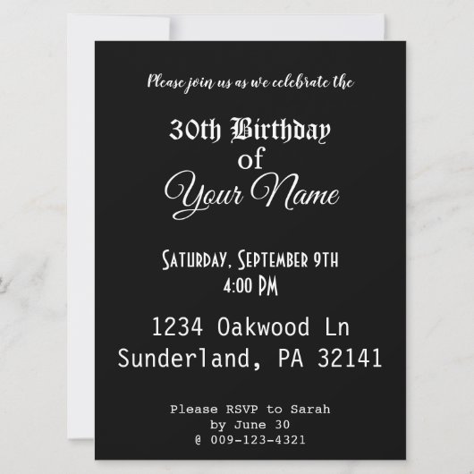 Aangepaste ontwerp 30e verjaardagsuitnodiging jaar kaart (Achterkant)