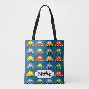 Aangepaste ontwerptas met blauwe auto's tote bag