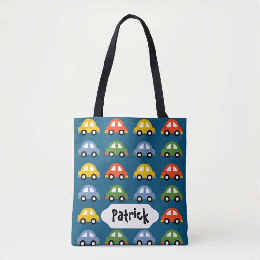 Aangepaste ontwerptas met blauwe auto's tote bag (Voorkant)