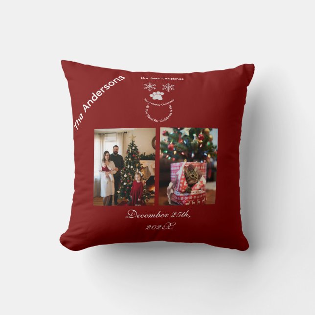 Aangepaste Onze Beste Kerstmis ,Kat Foto  Kussen (Voorkant)