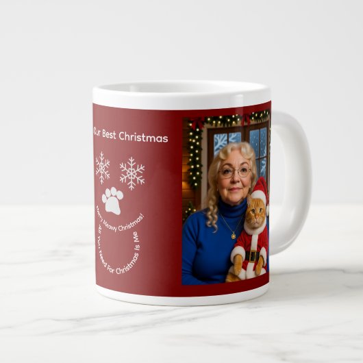 Aangepaste Onze Beste Kerstmis ,Kat Foto Speciale Grote Koffiekop (Voorkant rechts)