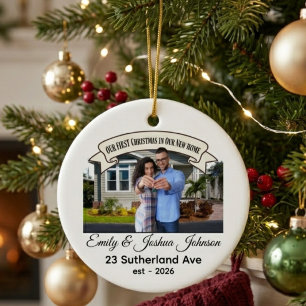 Aangepaste Onze Eerste Kerstmis in Ons Nieuwe Huis Keramisch Ornament