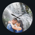 Aangepaste, op maat gemaakte witte letters, groot grote klok<br><div class="desc">De foto van de douane gepersonaliseerde naam witte brieven en de aantallen retro de klok van de doopvontmuur. Een mooi gepersonaliseerd cadeau voor een stel,  voor bruiloft,  verloving,  huisopwarming of andere gelegenheden.</div>