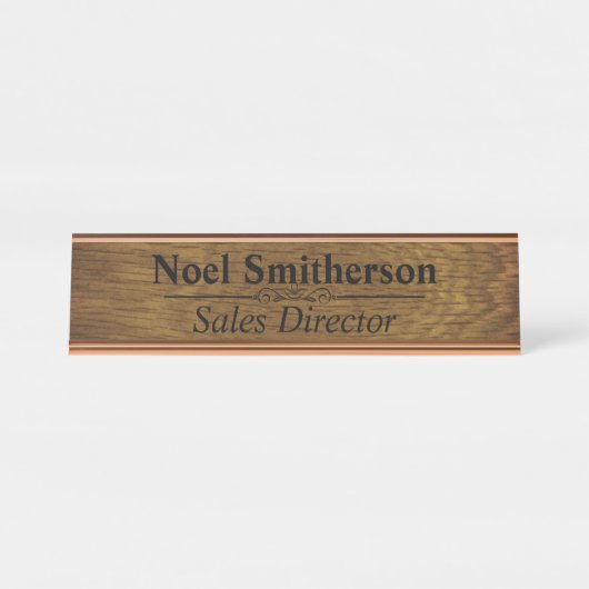 Aangepaste, op maat gesneden houtaffedesk bureau naambordje (Voorkant)