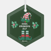 Aangepaste Opa Elf Familie Matching Kerstnaam Glas Ornament (Voorkant)
