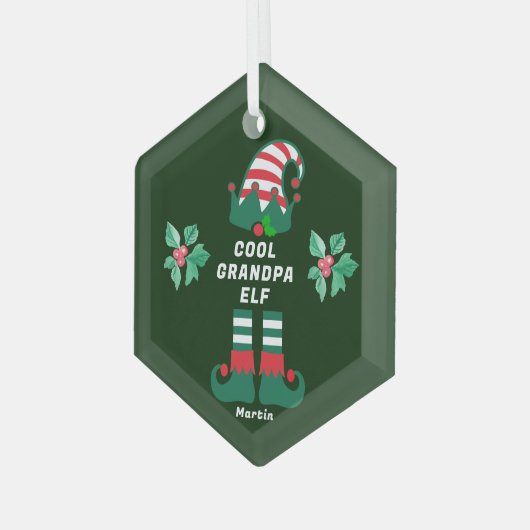 Aangepaste Opa Elf Familie Matching Kerstnaam Glas Ornament (Voorkant links)