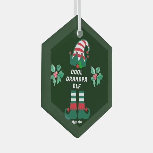 Aangepaste Opa Elf Familie Matching Kerstnaam Glas Ornament (Voorkant Rechts)