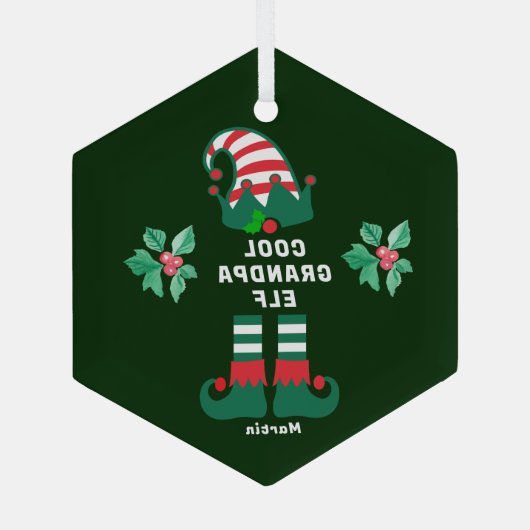 Aangepaste Opa Elf Familie Matching Kerstnaam Glas Ornament (Achterkant)