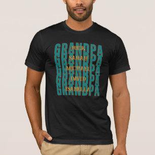 Aangepaste opa met de namen van vijf kleinkinderen t-shirt