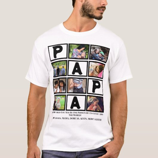 Aangepaste opa vaders Dag Papa 9 Foto Collage T-shirt (Voorkant)