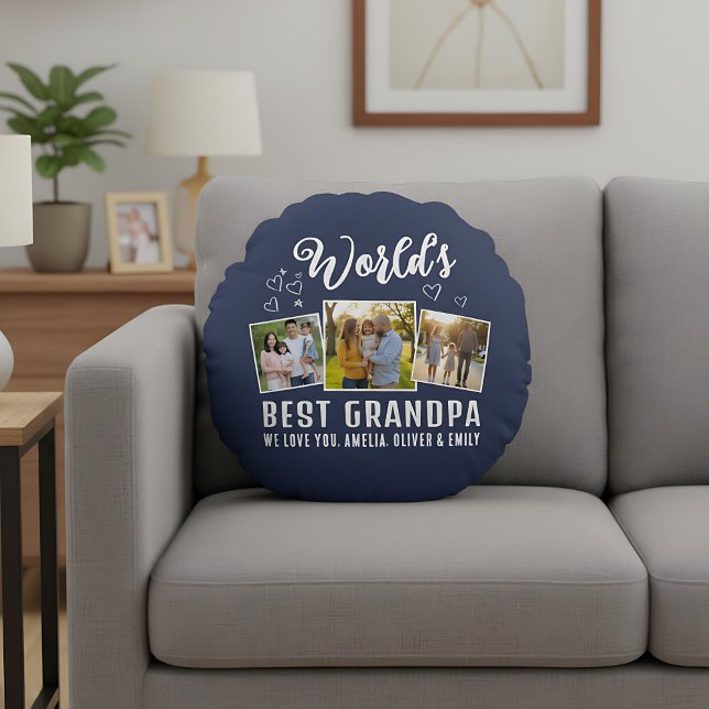 Aangepaste Opa van de Wereld 3 Foto  Rond Kussen (Creator heeft geüpload)
