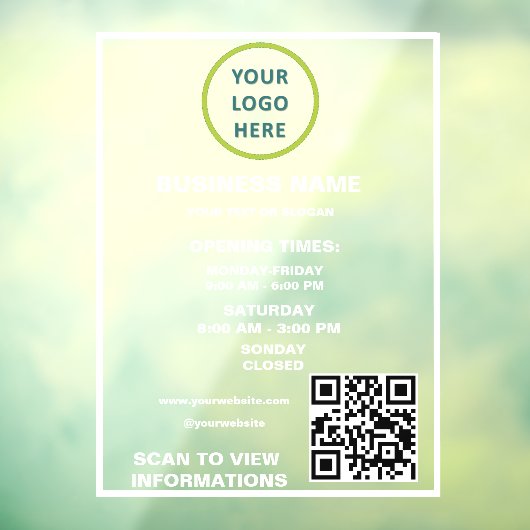 Aangepaste Open Uren Business Logo QR Code Raamsticker (Vel 3)