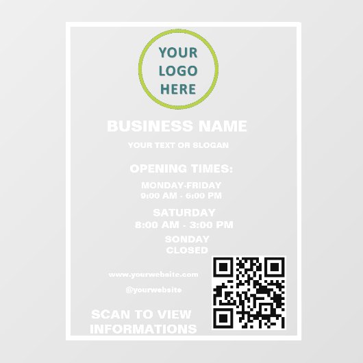Aangepaste Open Uren Business Logo QR Code Raamsticker (Vel)
