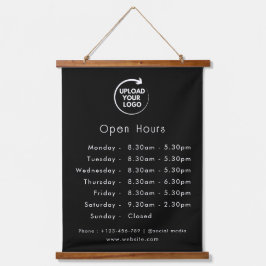 Aangepaste openingstijden deur bord met bedrijfslo hangend wandkleed
