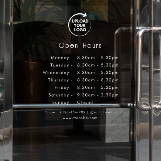 Aangepaste openingstijden deur bord met bedrijfslo raamsticker