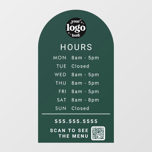 Aangepaste openingstijden met winkel logo en QR-co Raamsticker (Vel)