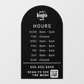 Aangepaste openingstijden met winkel logo en QR-co Raamsticker (Vel)