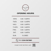 Aangepaste openingstijden Venster Cling Raamsticker (Vel)