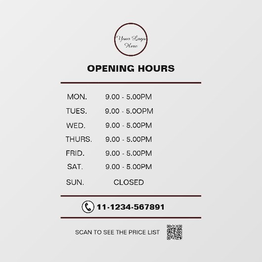 Aangepaste openingstijden Venster Cling Raamsticker (Vel)