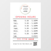 Aangepaste openingstijden vensterfolie met logo &  raamsticker (Vel)