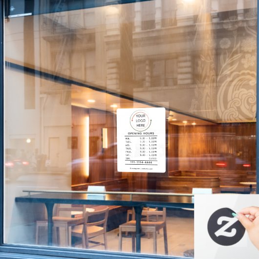 Aangepaste openingstijden vensterfolie met logo raamsticker (Cafe Raam)