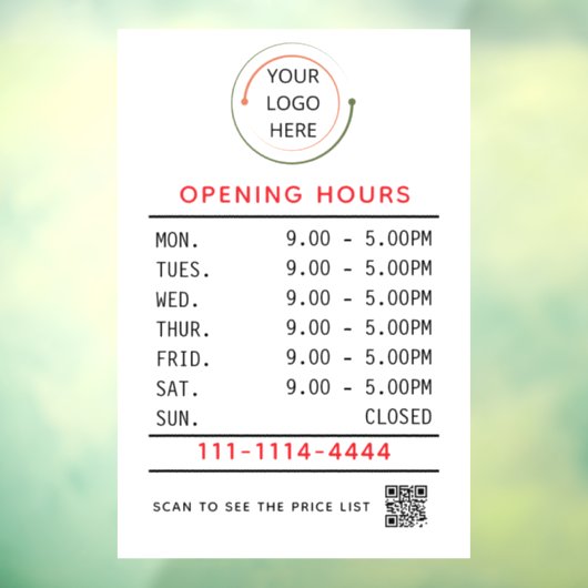 Aangepaste openingstijden vensterstickers met logo raamsticker (Vel 3)