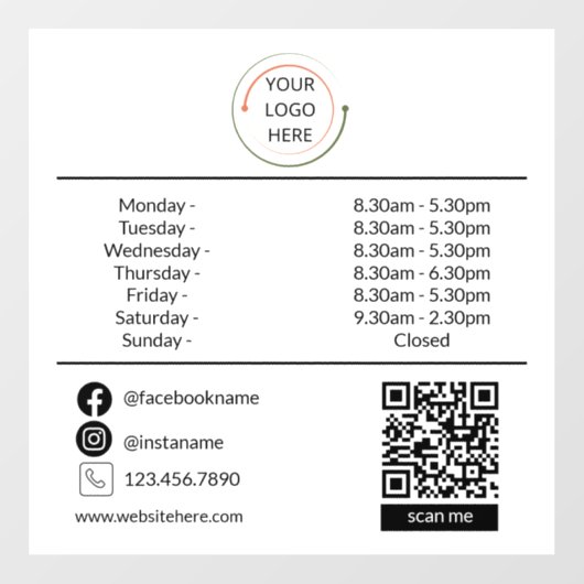 Aangepaste openingstijden Window Cling met Logo &  Raamsticker (Vel)